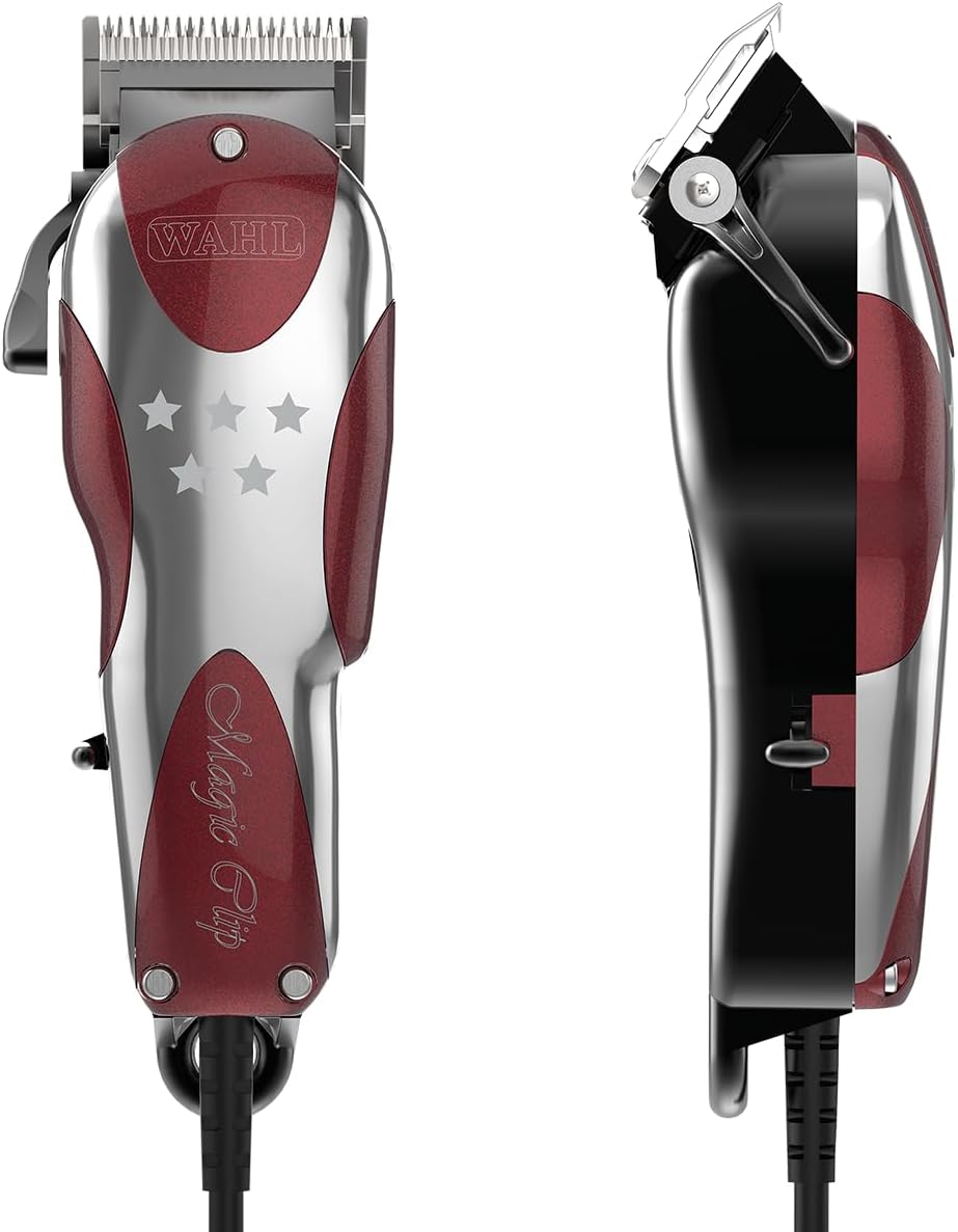 Máquina de cortar cabelo Wahl Magic Clip vermelha e prata